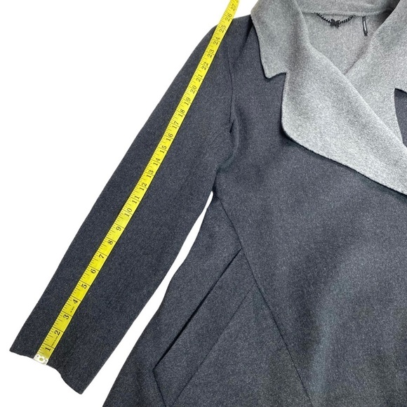 DAWN Levy Design Cashmere Blend Wrapped Coat in Color Block Charcoal Gray - Picture 10 of 10